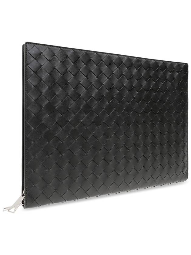 Bottega veneta Intrecciato Zipper Leather Clutch Bag Black
