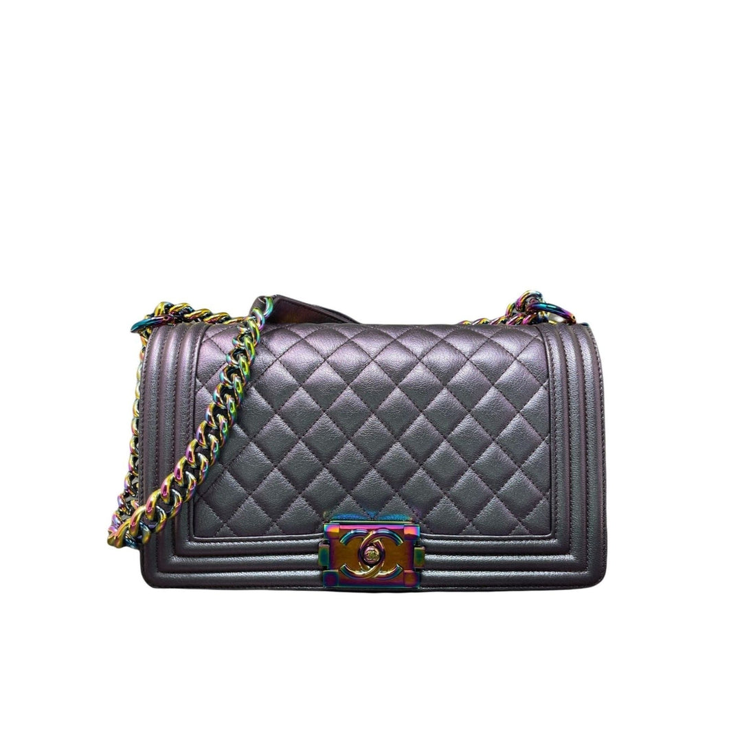 Top Quality Chanel Top Quality Chanel Boy New Bag Quilted Iridescent Goatskin Old Medium - Purple
