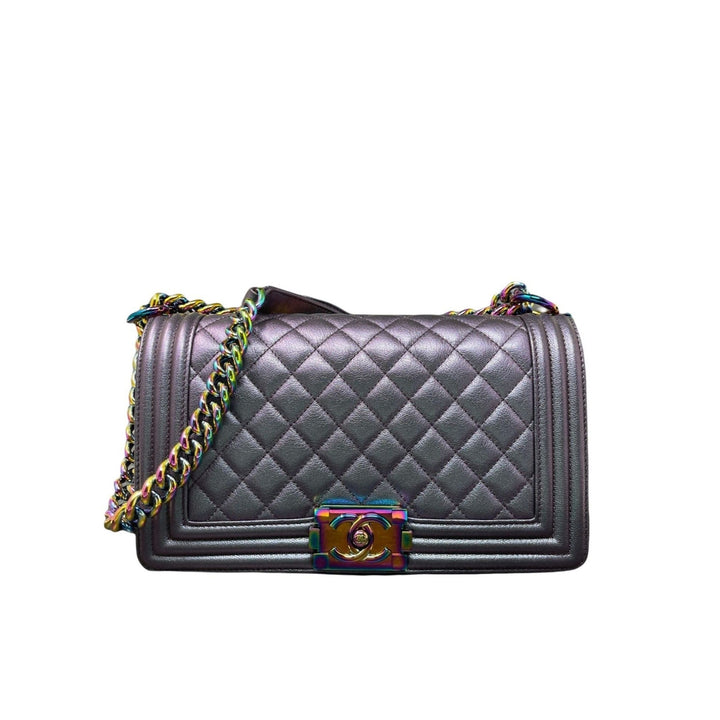 Top Quality Chanel Top Quality Chanel Boy New Bag Quilted Iridescent Goatskin Old Medium - Purple