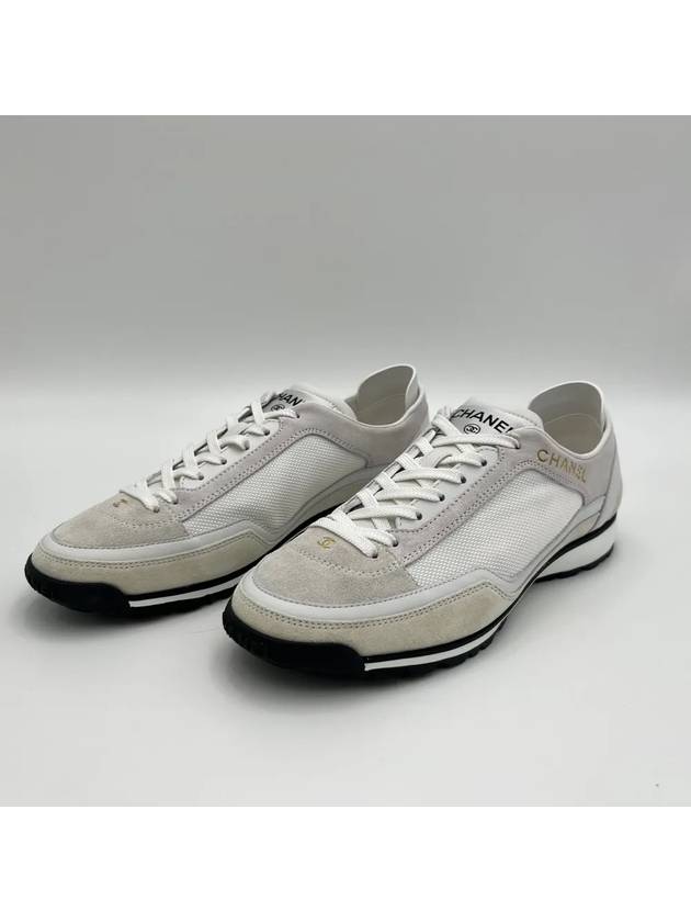 CC Mesh Suede Low Top Sneakers White Chanel