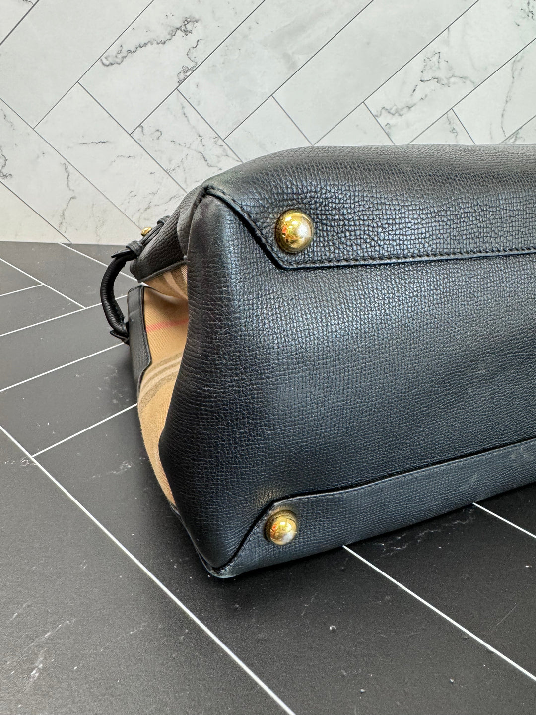 Burberry Black Leather Banner Tote Bag