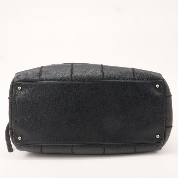 Top Quality Chanel Chocolate Bar Caviar Skin Boston Bag Black A26135