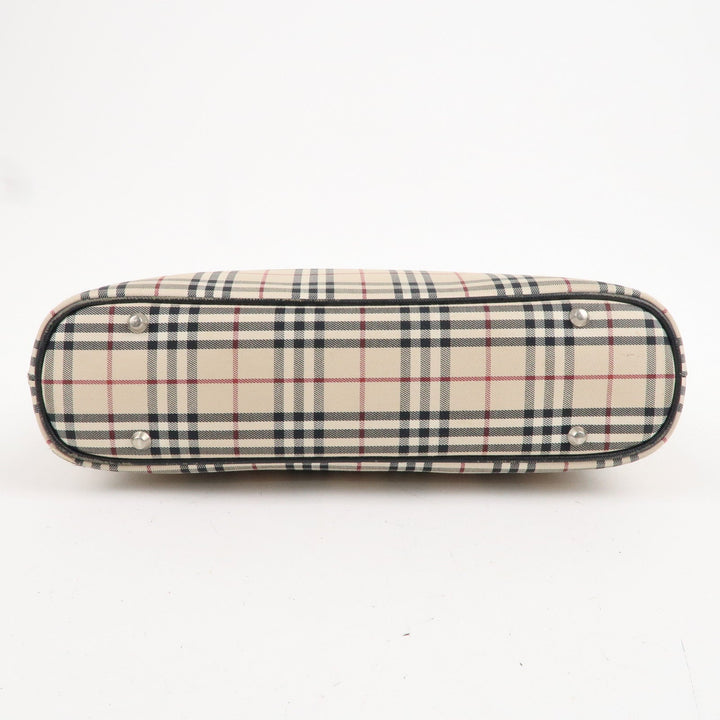 BURBERRY Nova Plaid Canvas Leather Hand Bag Beige Brown