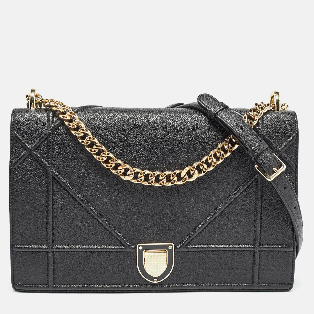 Top quality Dior Black Leather Large Top quality Diorama Flap Shoulder Bag