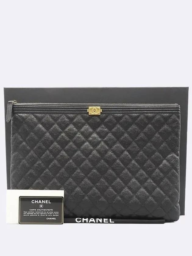 A84407 Black Color Caviar Skin Gold Metal Boy Large Clutch Chanel
