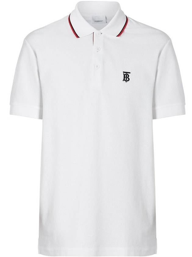 Burberry Icon Stripe Placket Cotton Short Sleeve Polo Shirt White