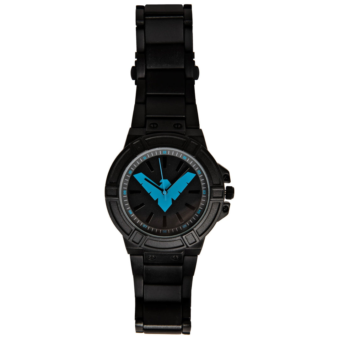 DC Comics Nightwing Classic Symbol Watch Face with Black Metal Band
