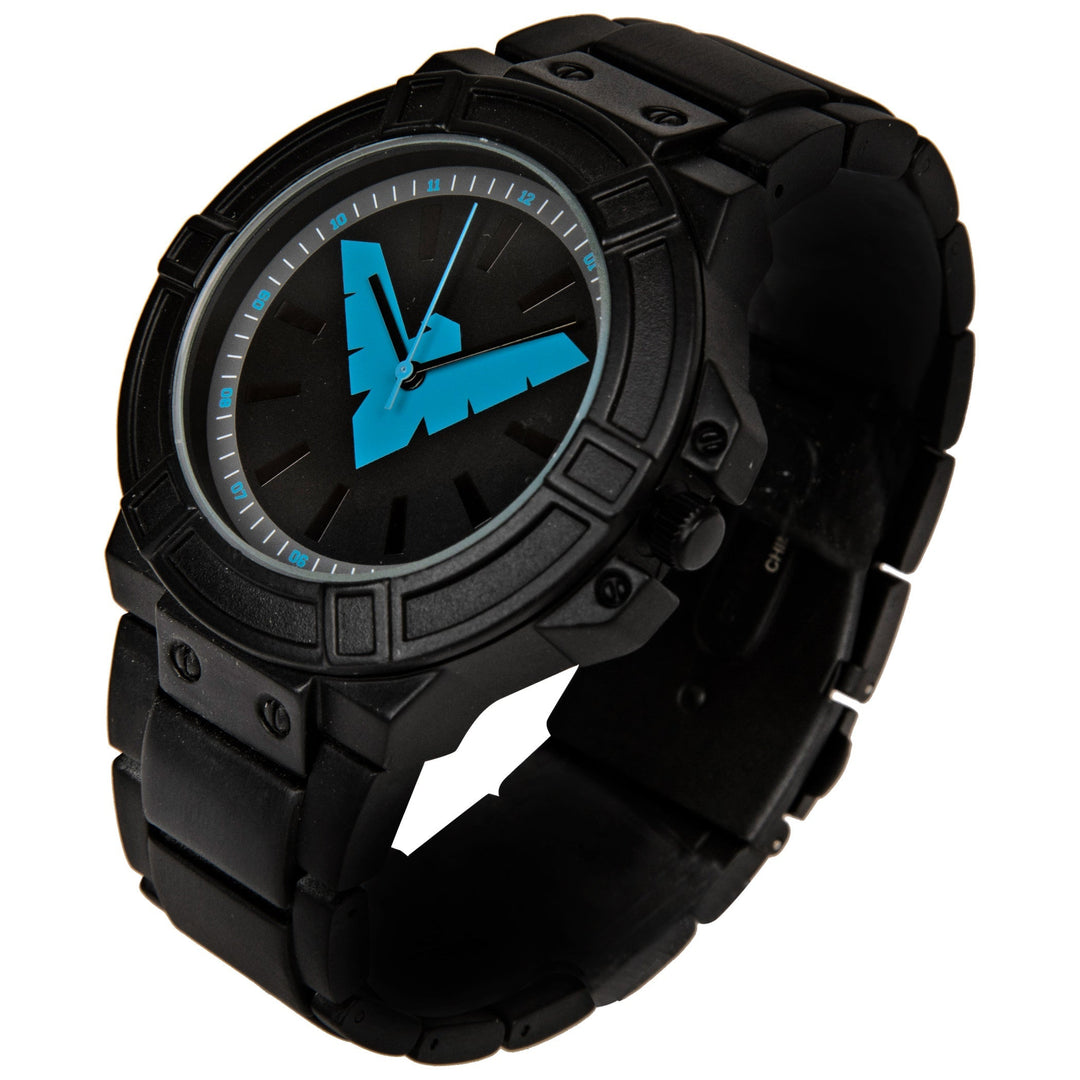 DC Comics Nightwing Classic Symbol Watch Face with Black Metal Band