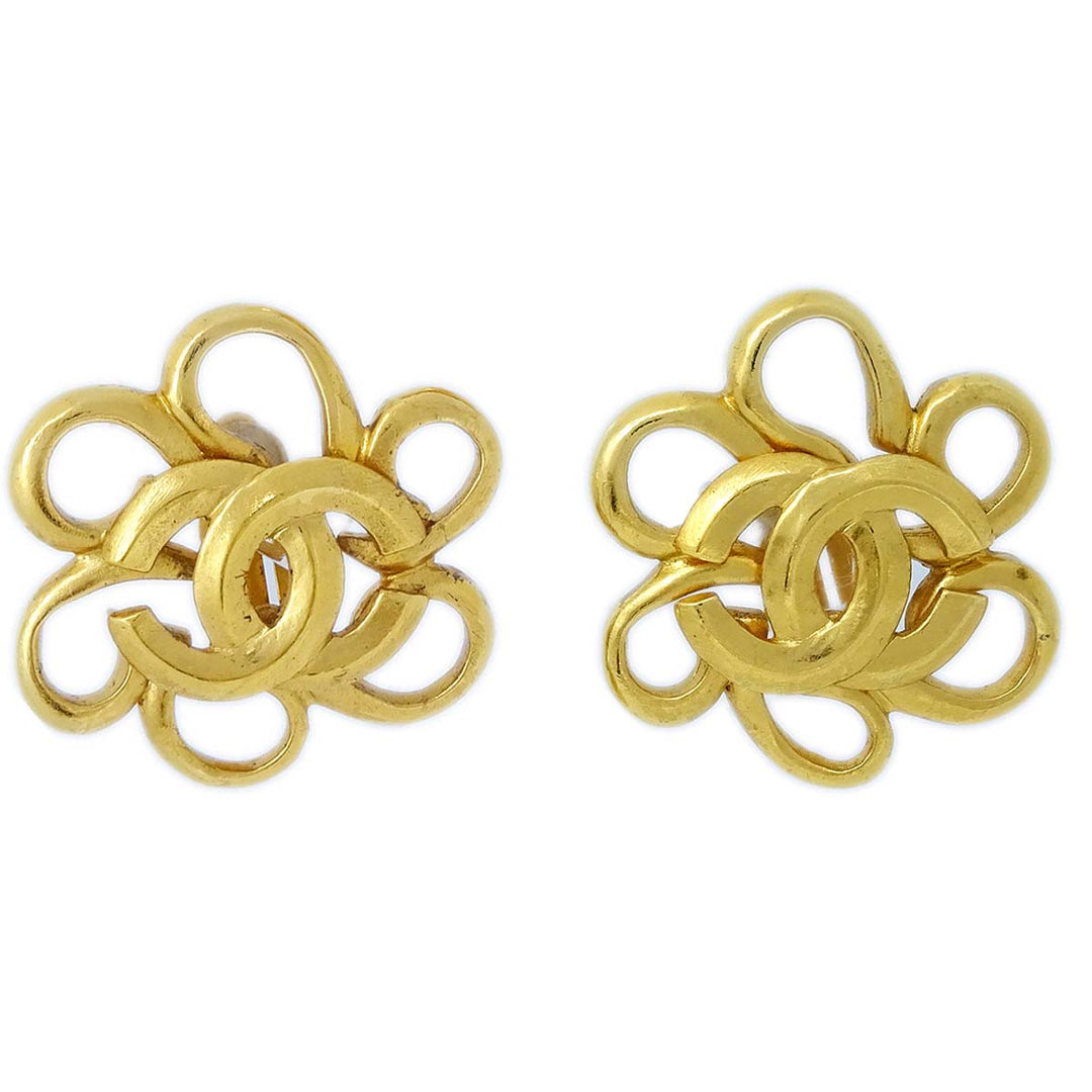 Top Quality Chanel Flower Earrings Clip-On Gold 96P