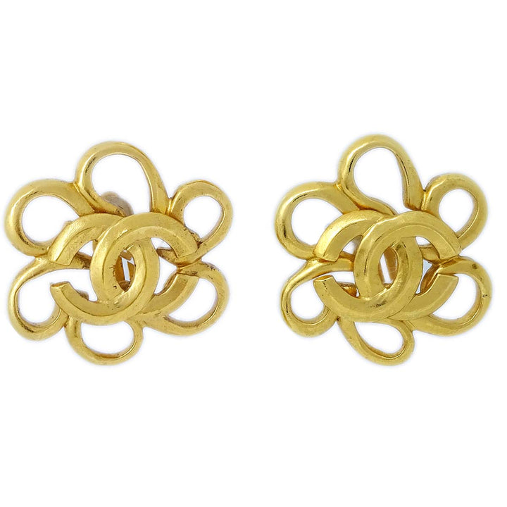Top Quality Chanel Flower Earrings Clip-On Gold 96P