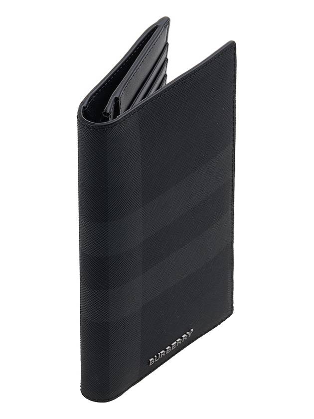 Burberry Logo Checked Leather Long Wallet Charcoal