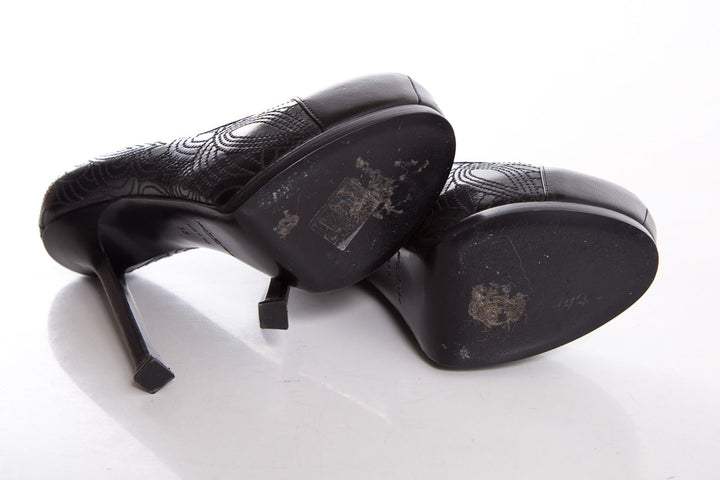YSL Black Embroider Heels SZ 35