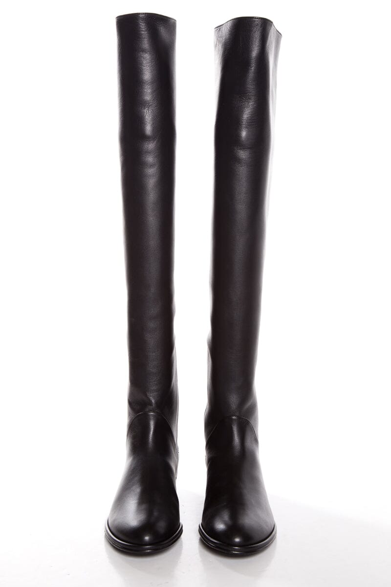 Stuart Weitzman Black Nappa Leather Round Toe Boots SZ 7