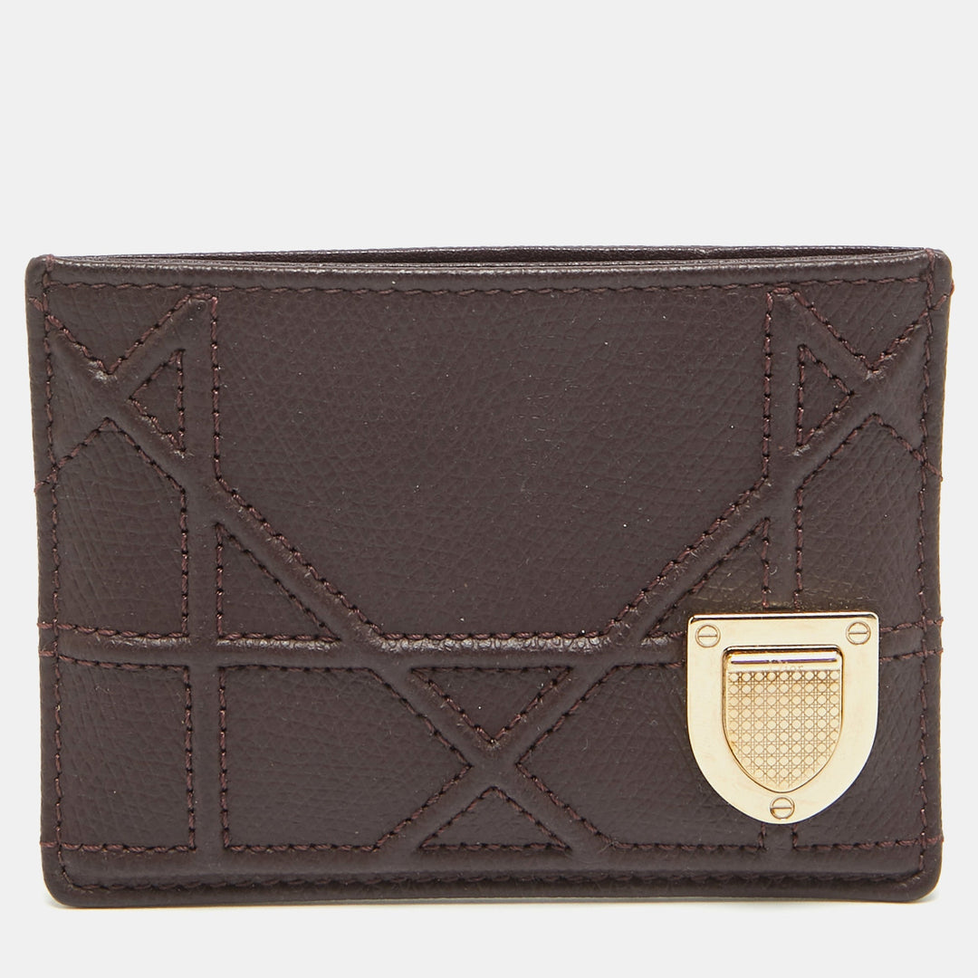 Top quality Dior Burgundy Leather Top quality Diorama Card Holder