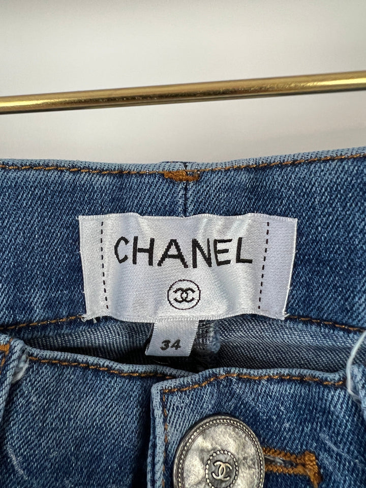 Top Quality Chanel Blue Diamond Print Skinny Jeans Size FR 34 (UK 6)
