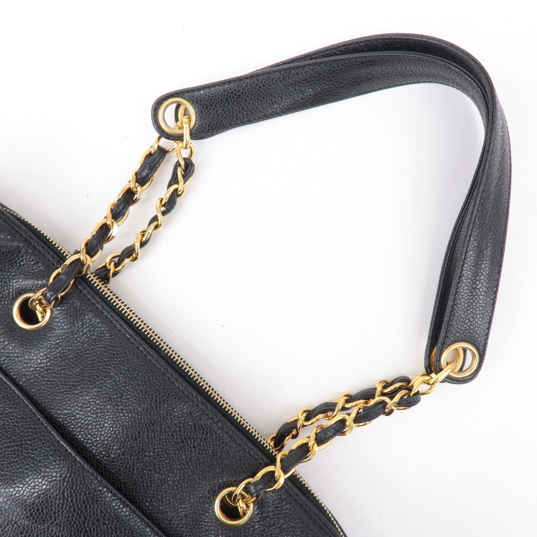 Top Quality Chanel Caviar Skin Chain Tote Bag Shoulder Bag Gold Black