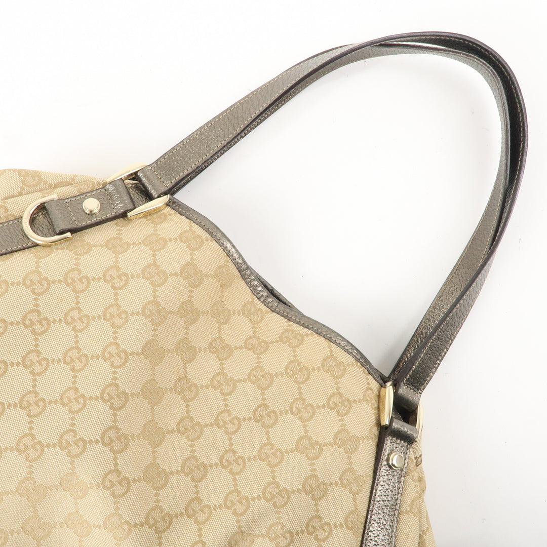 GUCCI Abbey GG Canvas Leather Tote Hand Bag Beige 130736