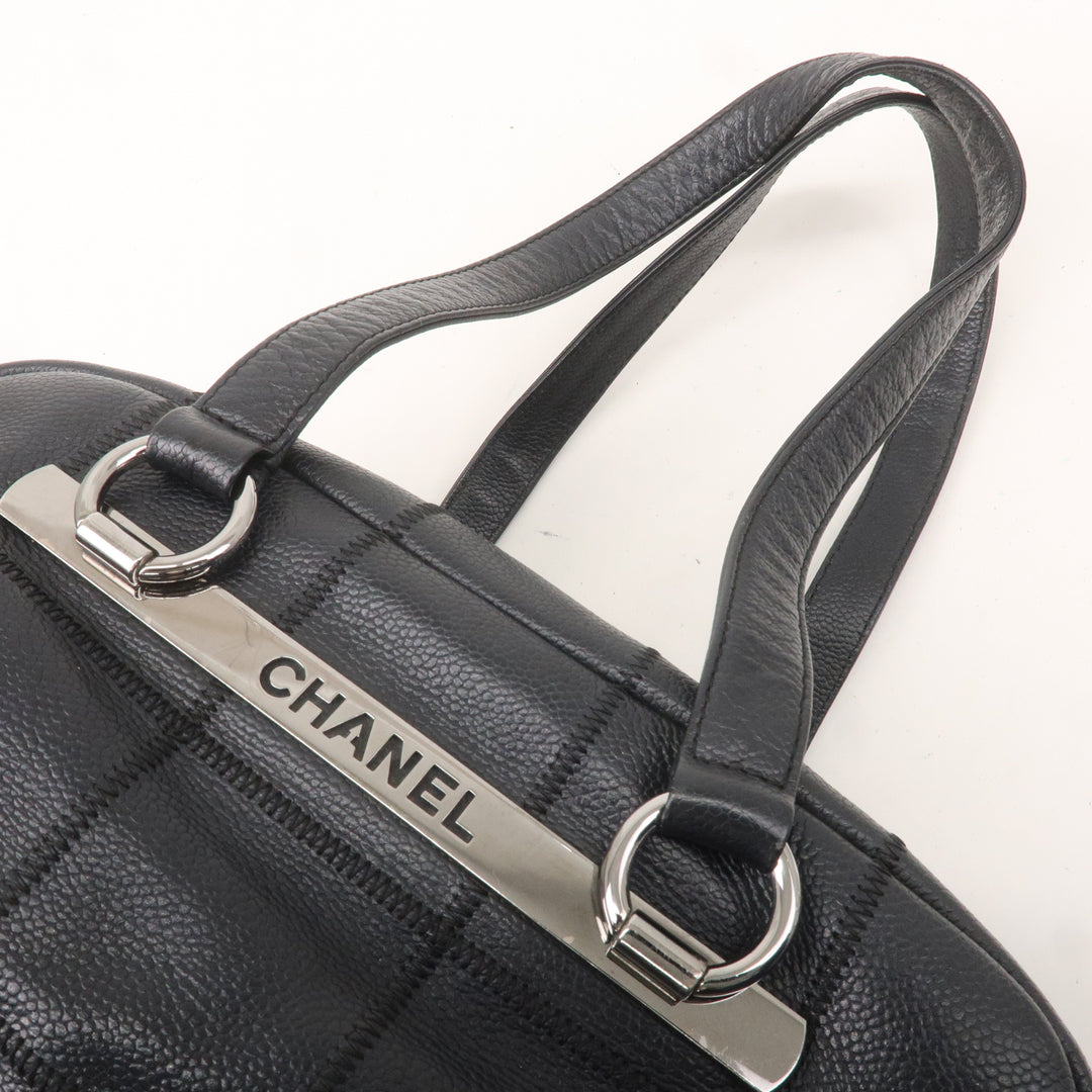 Top Quality Chanel Chocolate Bar Caviar Skin Boston Bag Black A26135