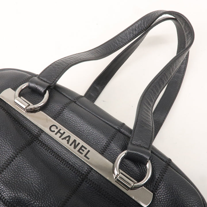 Top Quality Chanel Chocolate Bar Caviar Skin Boston Bag Black A26135