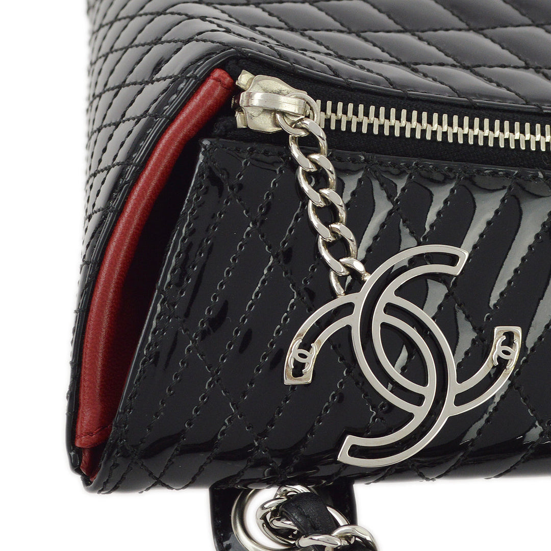 Top Quality Chanel Black Patent Leather Double Chain Shoulder Bag