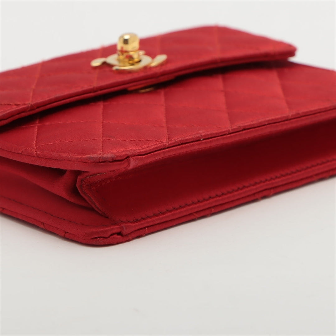 Top Quality Chanel Mini Matrasse Satin Chain Shoulder Bag Red Gold  1st
