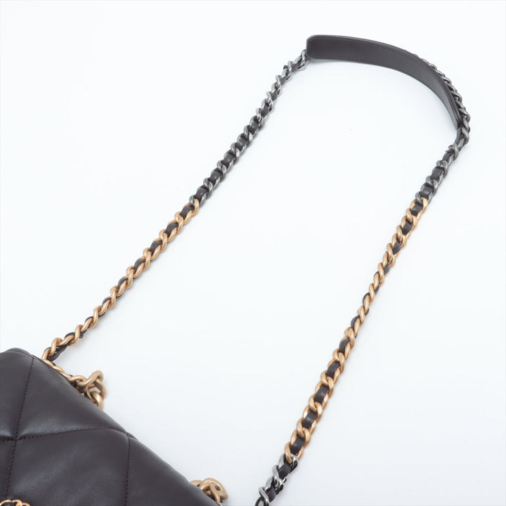 Top Quality Chanel 19 in Chain Shoulder Bag Brown Gold x Silver Gold IC Chip