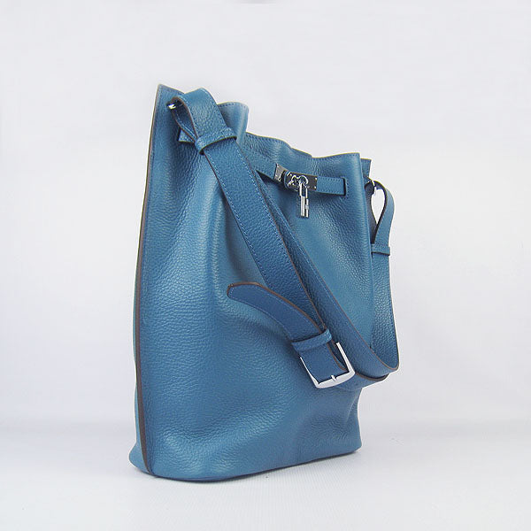 Hermes Nappa Leather Shoulder Bag H2804 blue Silver
