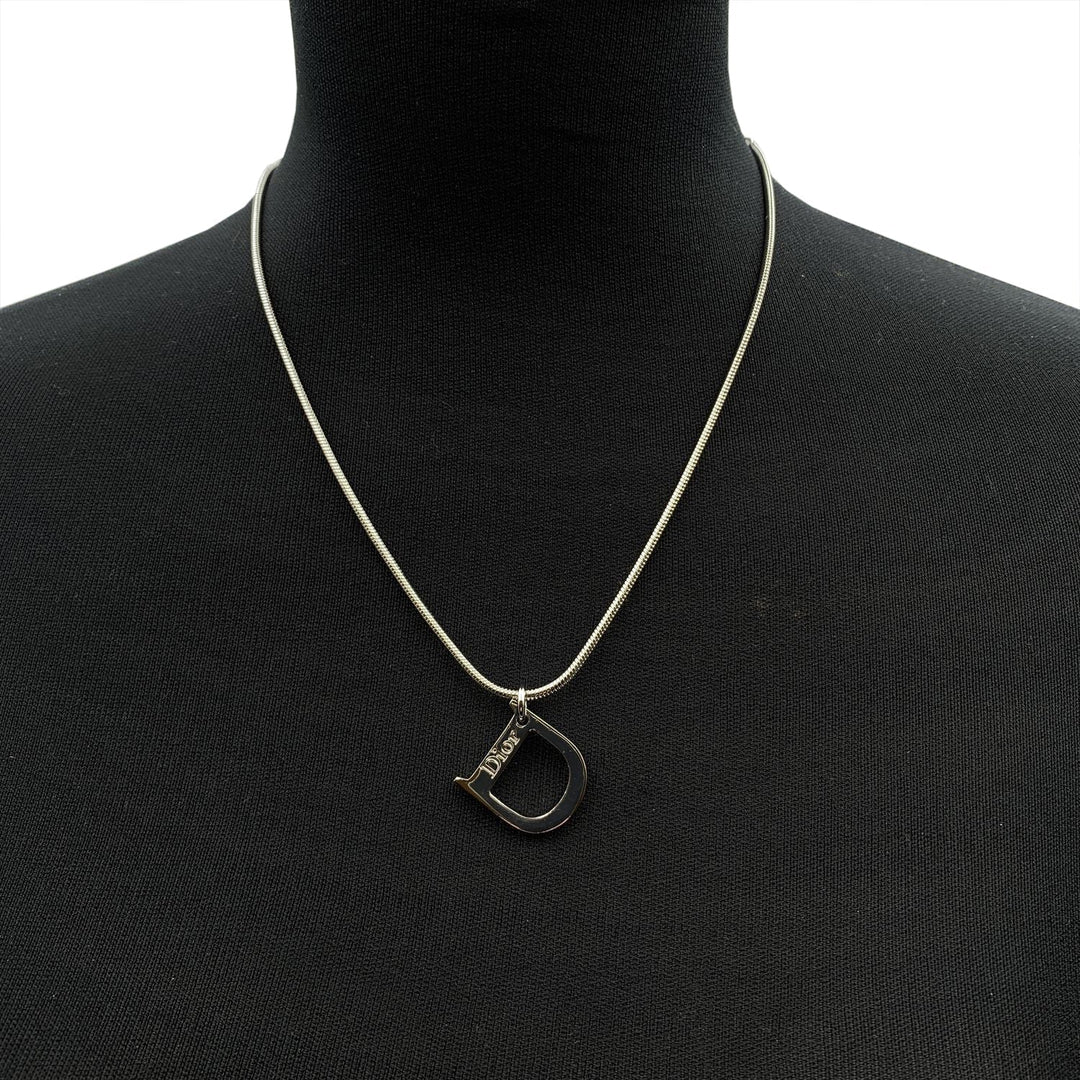 CHRISTIAN Top quality Dior Silver Metal D Logo Pendant Chain Necklace