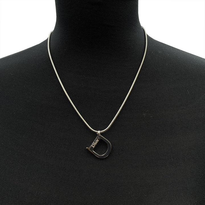 CHRISTIAN Top quality Dior Silver Metal D Logo Pendant Chain Necklace