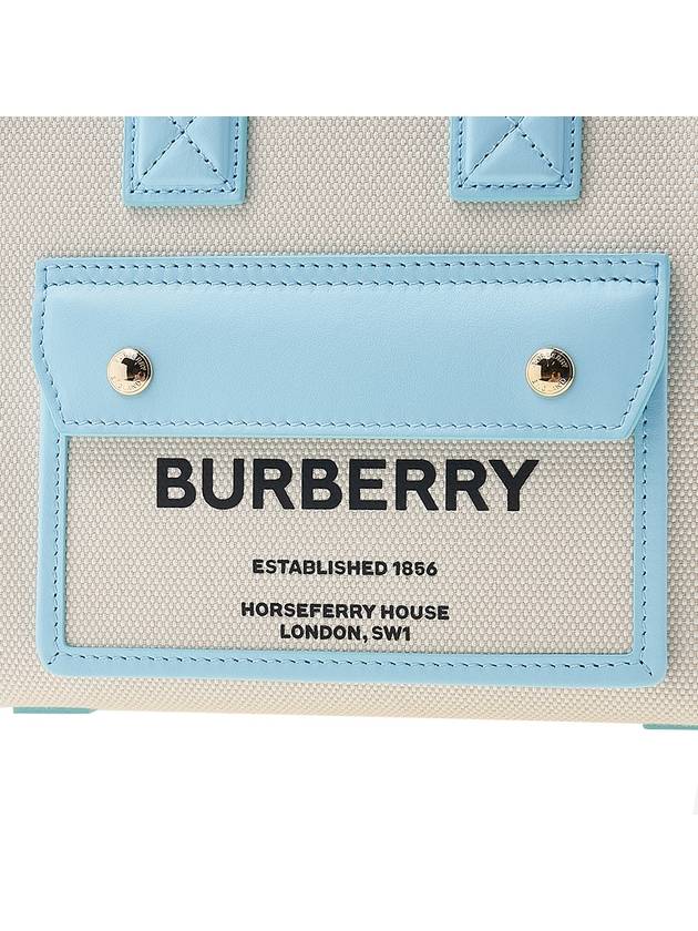Burberry Logo Freya Mini Tote Bag Sky Blue Beige