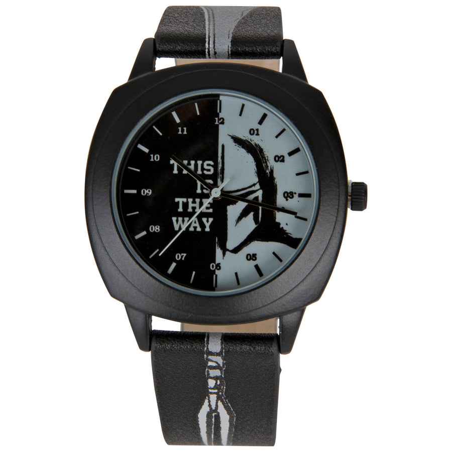 title:Star Wars The Mandalorian Helmet Symbol Watch with Adjustable Strap;color:Black