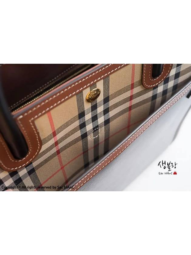 Burberry Medium Leather Vintage Check Title Tote Bag Black