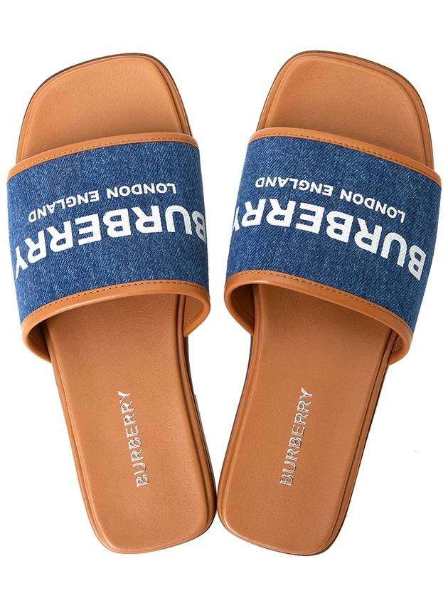 Burberry Logo Print Denim Slipper Sandals Blue