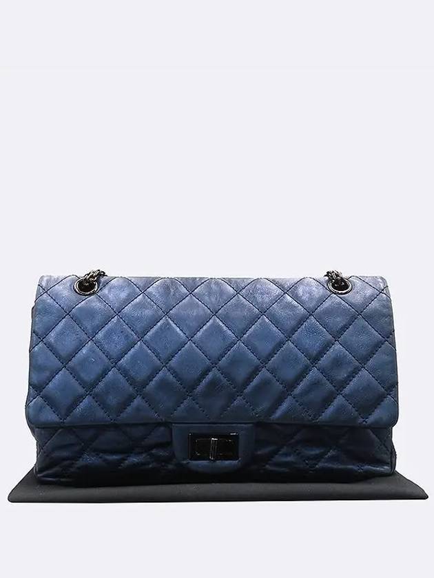 A37587 Metallic Blue Vintage 2 55 Old Large Gold Chain Shoulder Bag Chanel