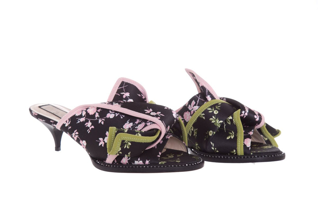 No 21 Black Floral & Rhinestone Lined Mules SZ 39