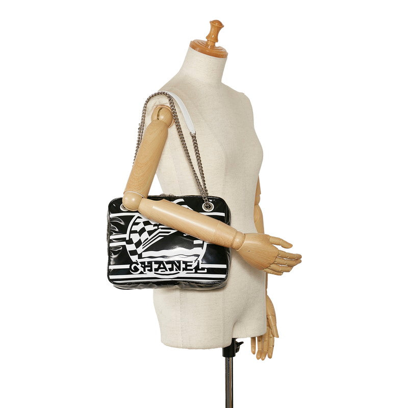 Top Quality Chanel 19 Cruise Collection LA PAUA Cocomark Chain Shoulder Bag Black White PVC Leather  CHANEL