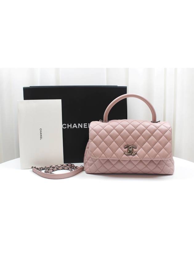 Coco Handle Quilted Caviar Medium Pink Tote Shoulder Bag 23rd A92990 Chanel