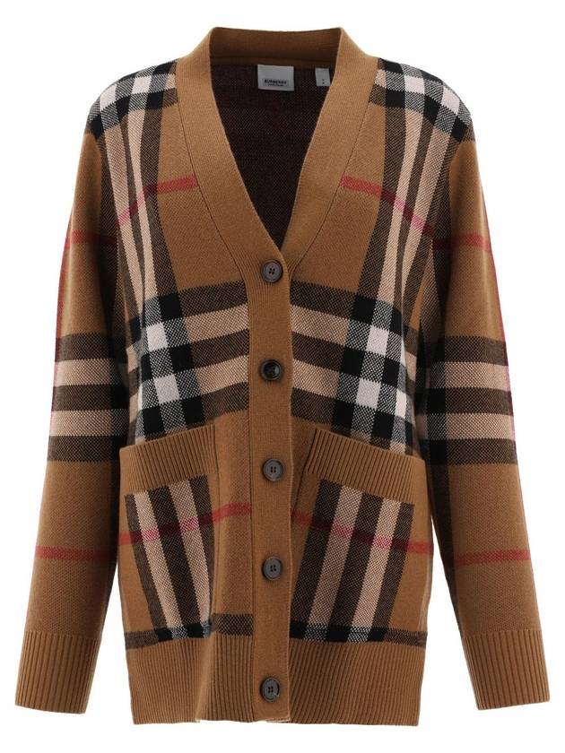 Burberry Check Wool Cashmere Cardigan Brown