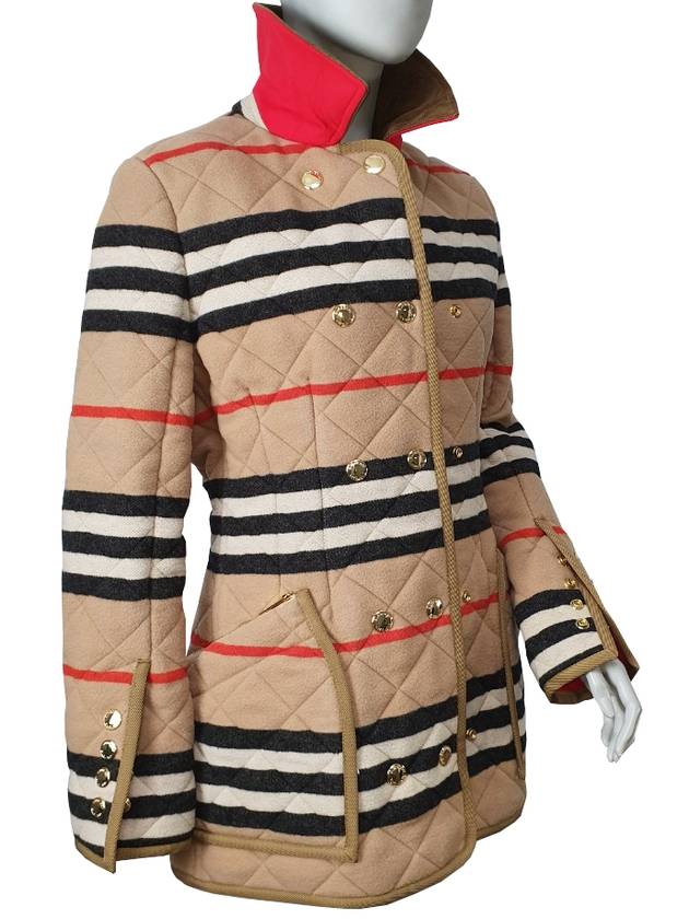 Burberry WoMen's Icon Stripe Diamond Quilted Wool Jacket Camel
