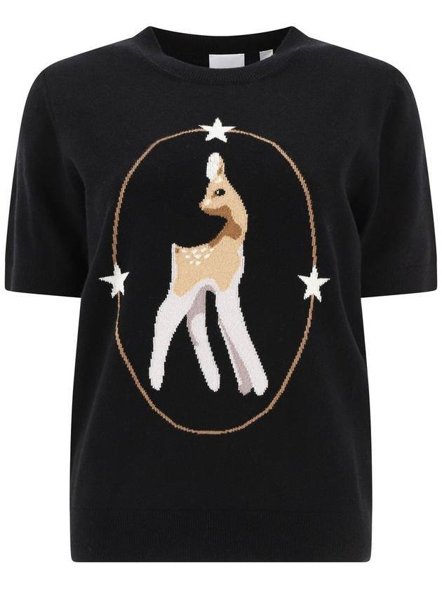 Burberry WoMen's Deer Wool Knit Short Sleeve T-Shirt Black