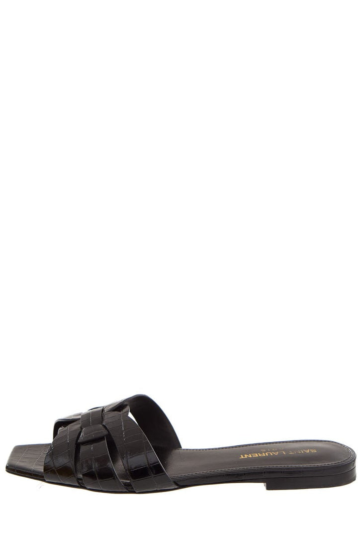 Saint Laurent Black Tribute Croc Embossed Sandals SZ 37.5
