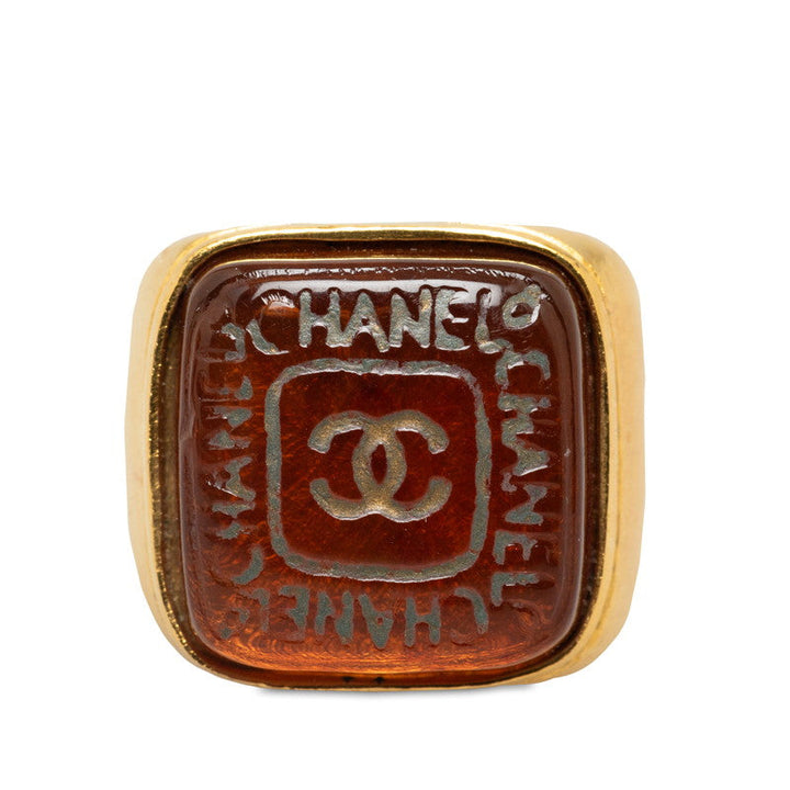 Top Quality Chanel Vintage Cocomark square ring gold brown clean makeup ladies Chanel