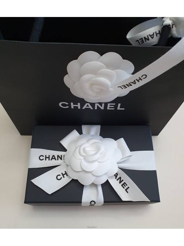 Calfskin Plain Folding Wallet Logo Folding Wallets Black Chanel
