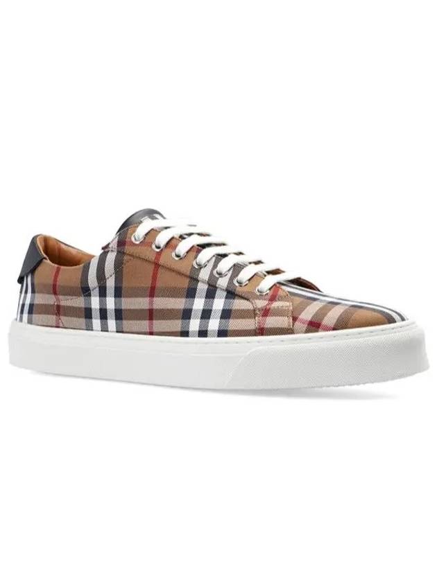Burberry Vintage Check Cotton Leather Low Top Sneakers Brown