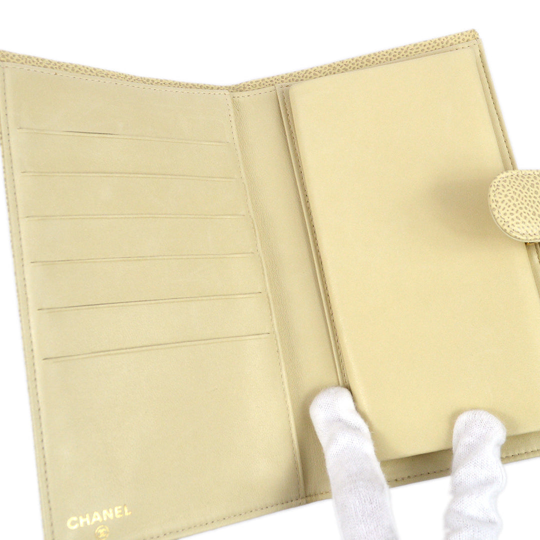 Top Quality Chanel 2000-2001 Ivory Caviar Bifold Long Wallet Purse