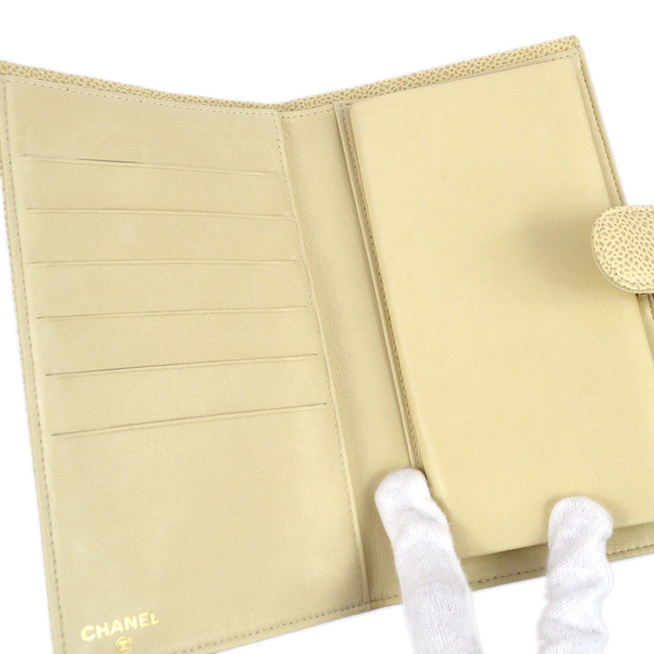 Top Quality Chanel 2000-2001 Ivory Caviar Bifold Long Wallet Purse