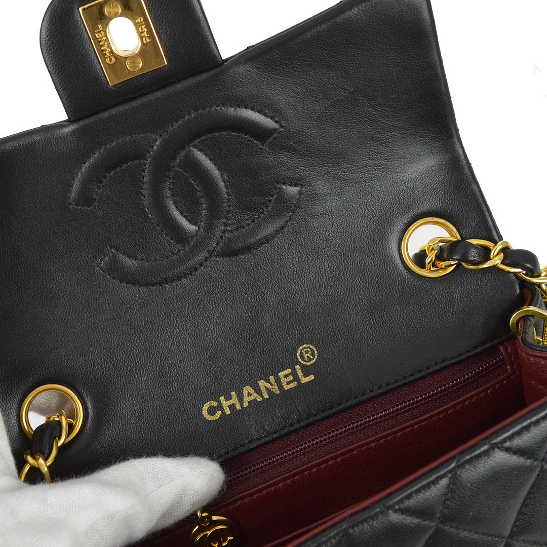Top Quality Chanel 1991-1994 Black Lambskin Mini Classic Square Flap Bag 17