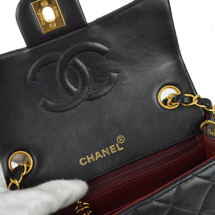 Top Quality Chanel 1991-1994 Black Lambskin Mini Classic Square Flap Bag 17