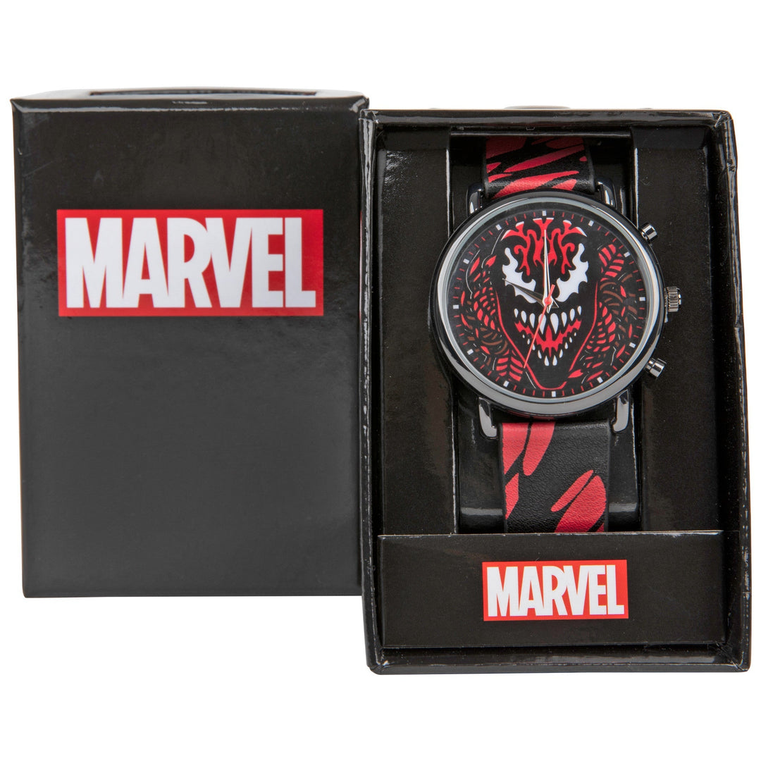 Carnage Face and Symbiote Watch with Faux Leather Strap