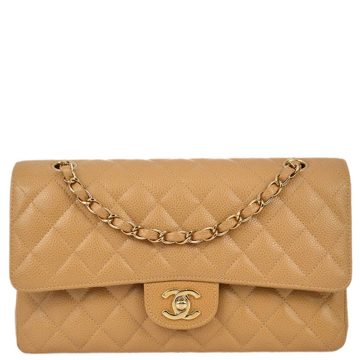 Top Quality Chanel 2003-2004 Beige Caviar Medium Classic Double Flap Bag